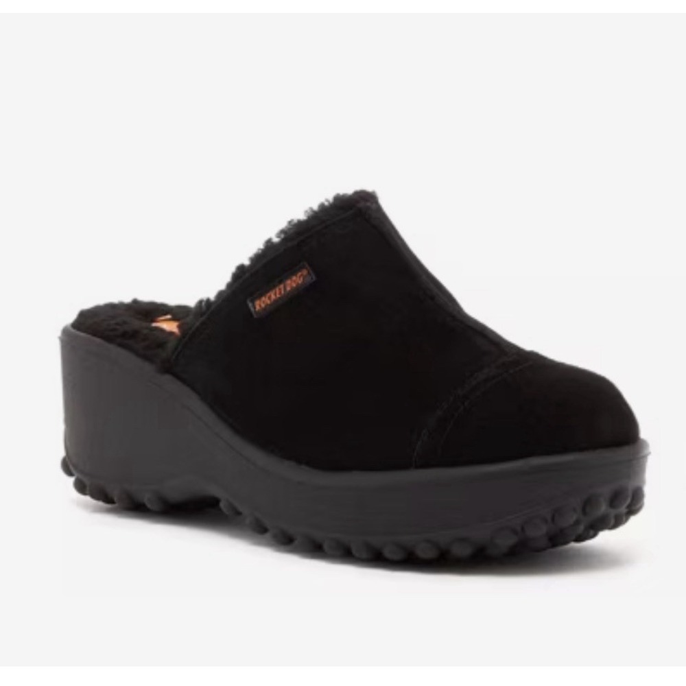 Rocket Dog Fran Platform Clogs Women's 6.5 Black NWOB Suede Sherpa Lined Whimsy